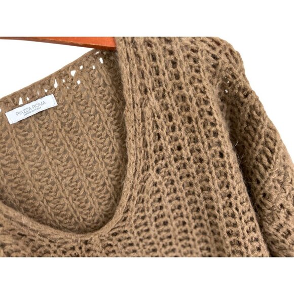 Piazza Roma Mohair Blend Chunky Open Knit V-Neck Sweater Cropped -Small - Picture 3 of 9